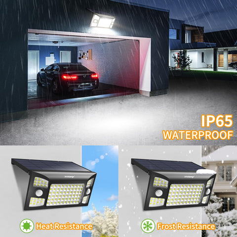 Intelamp solar flood light motion sensor view shows automatic activation.