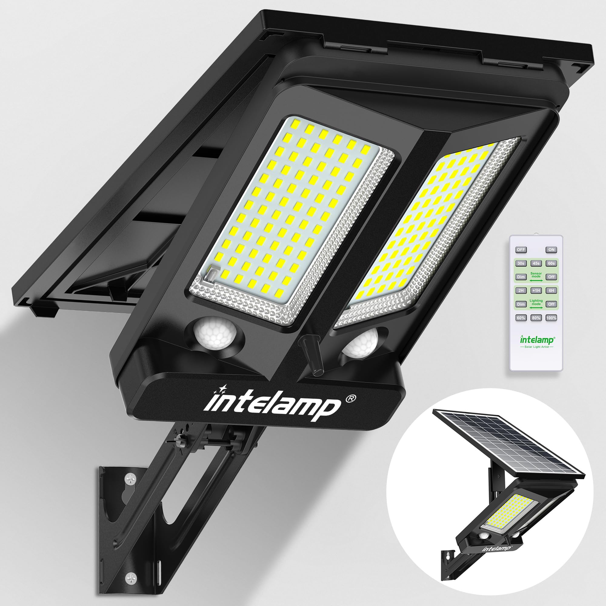 intelamp solar street light with 240° coverage for outdoor security.