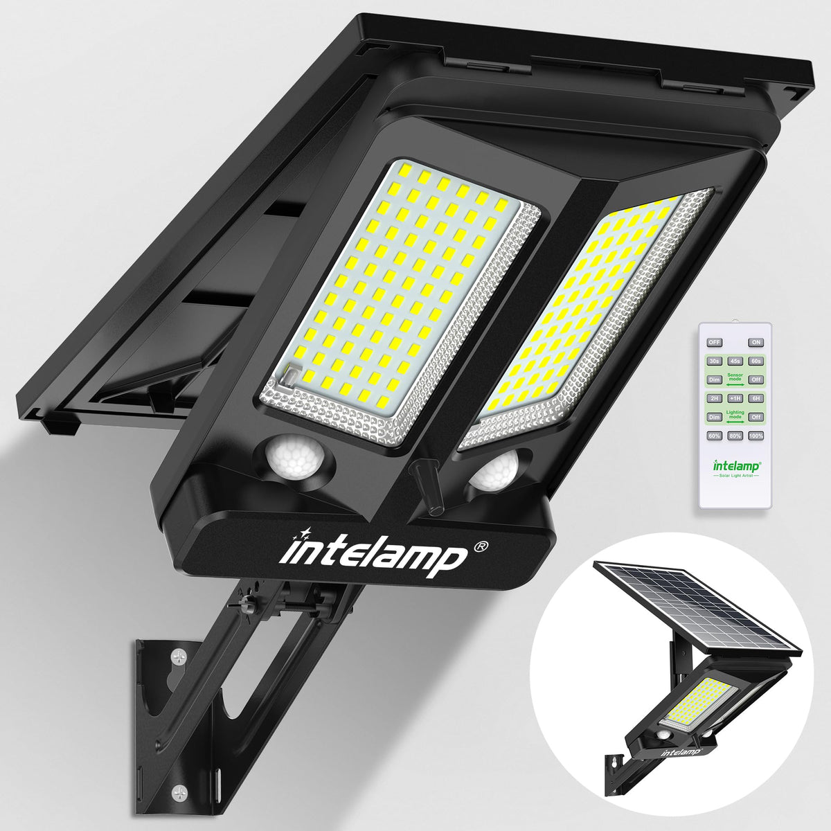 intelamp solar street light with 240° coverage for outdoor security.
