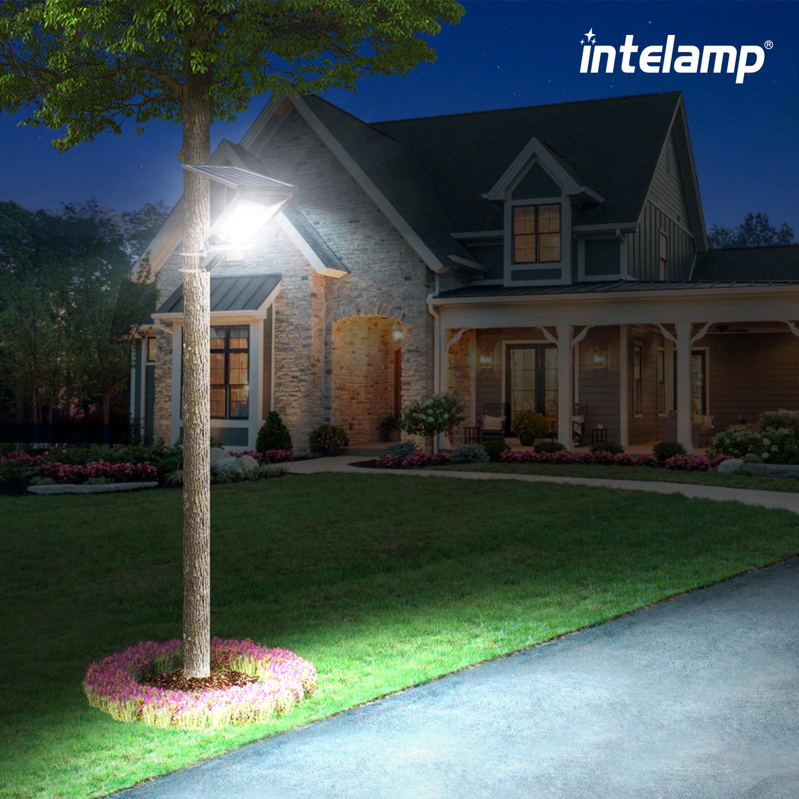 intelamp dual-sensor system enhances security coverage and prompt lighting.