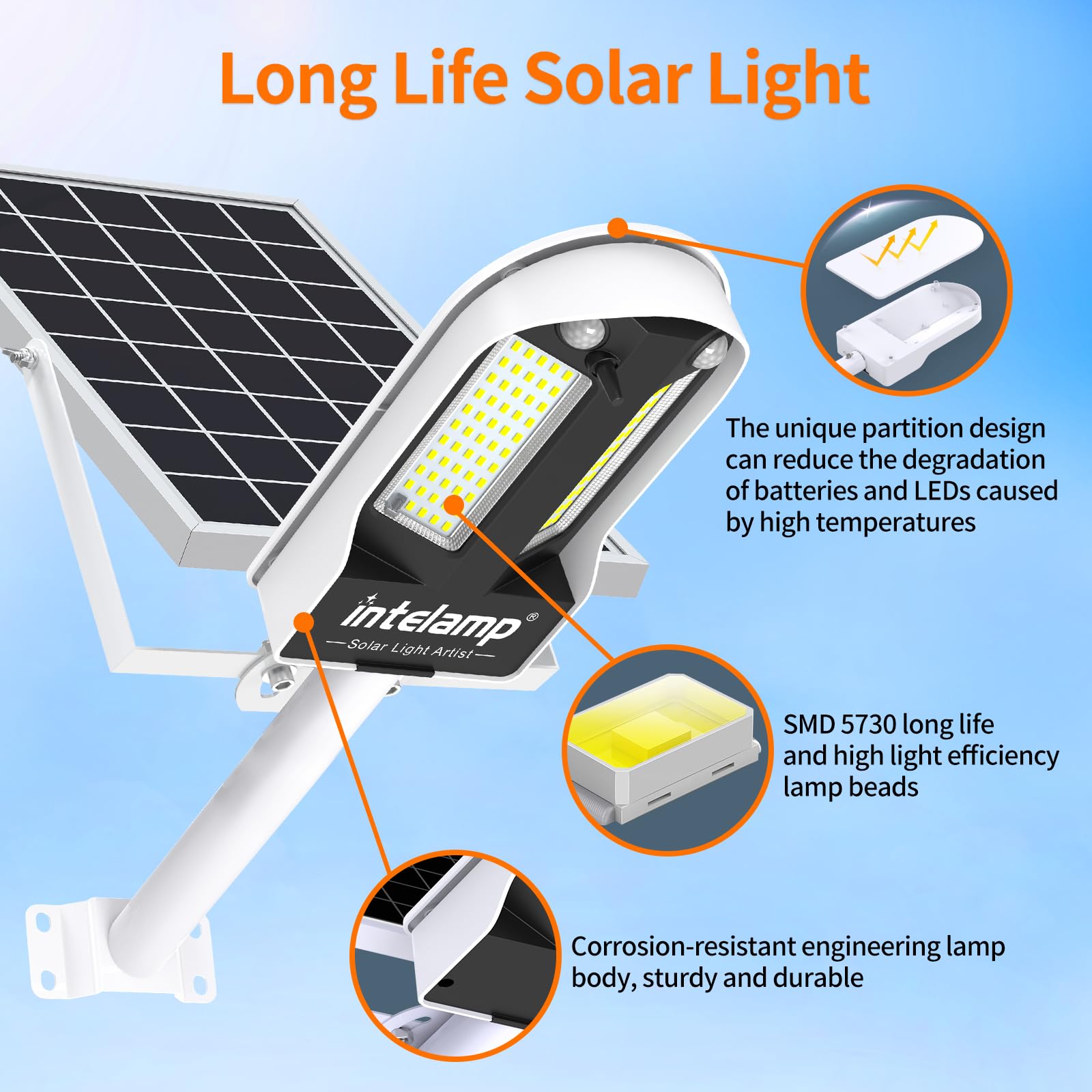 Intelamp solar street light remote control demonstrating easy mode and timing adjustments.