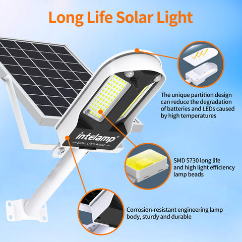 Intelamp solar street light remote control demonstrating easy mode and timing adjustments.