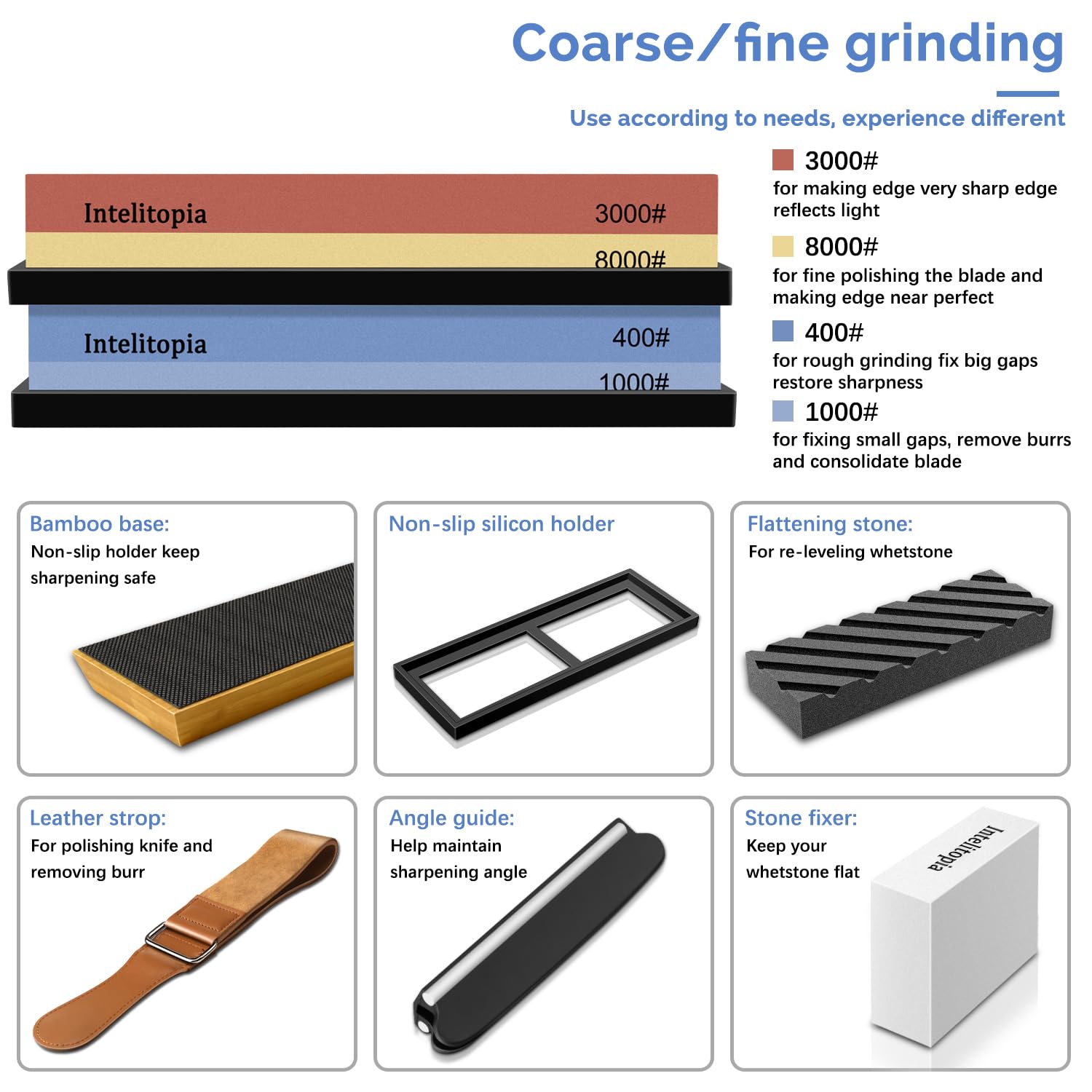 Intelitopia dual-grit whetstone 3000/8000 for fine polishing and edge refinement