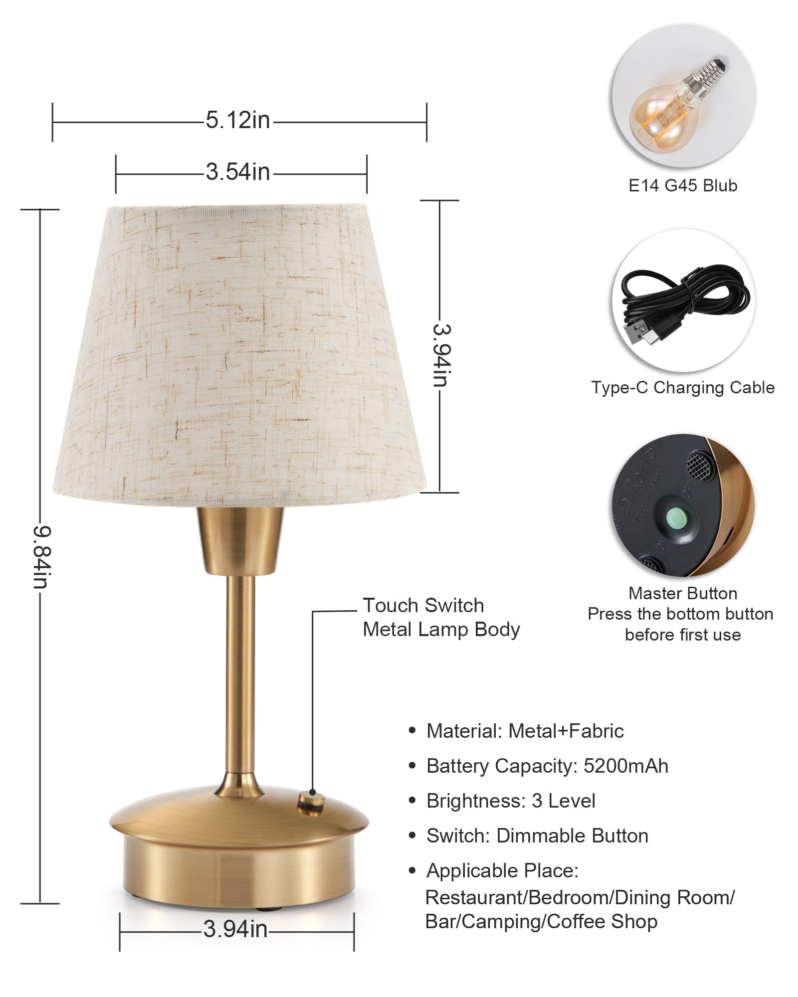 Intelive dimmable touch lamp for soft to bright illumination at a tap