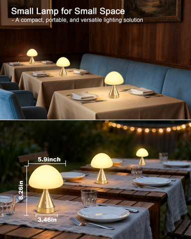 INTELIVE gold-base mushroom lamp adds luxe accent to living rooms and entryways.