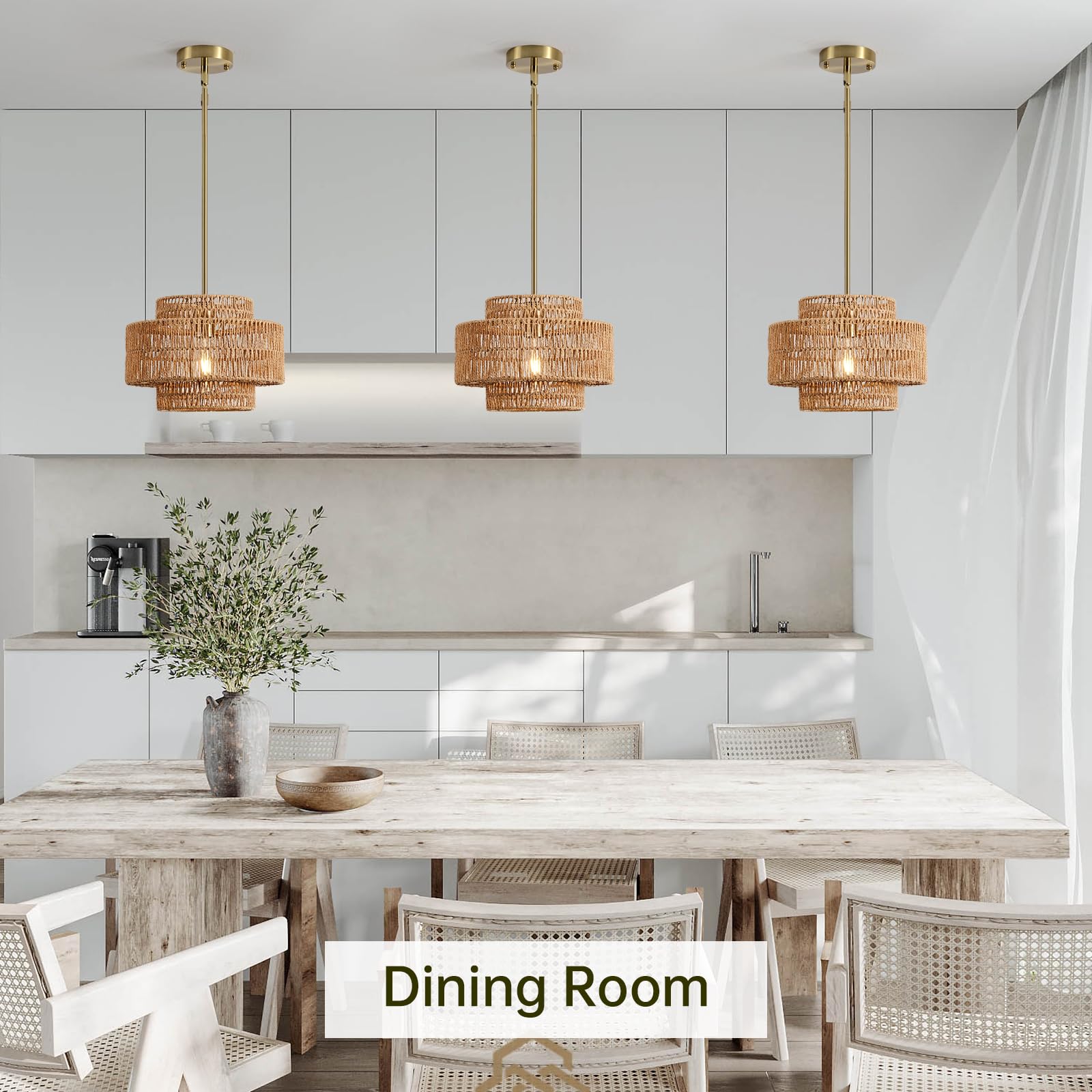 InterMaka adjustable height rattan chandelier fits semi flush to pendant setups
