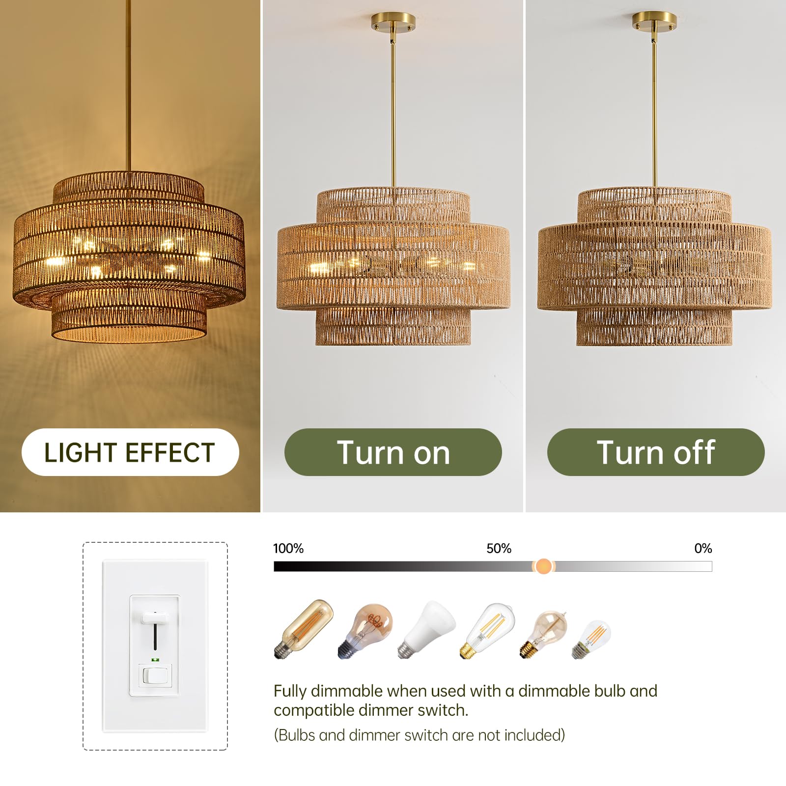 InterMaka dimmable chandelier compatible with LED bulbs for mood lighting.