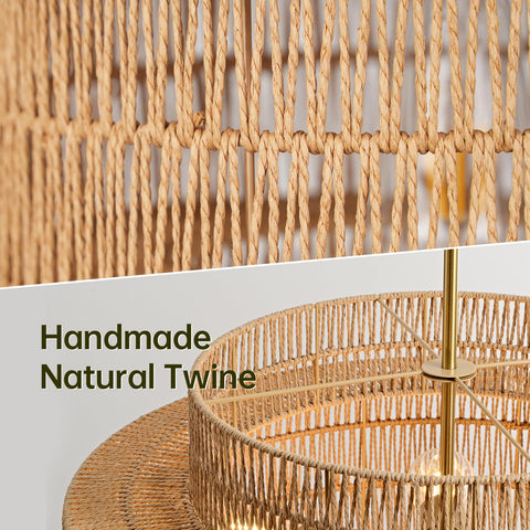 InterMaka rattan drum with gold-plated rod adds understated luxury.