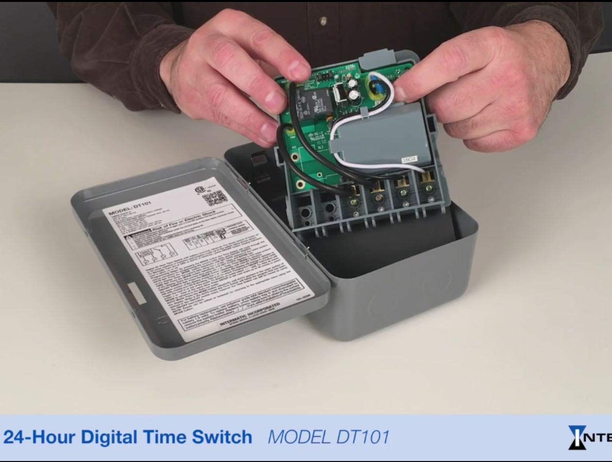 Intermatic DT101 digital display close-up highlighting programmable events
