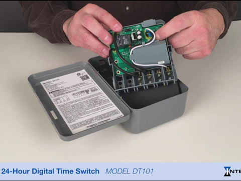 Intermatic DT101 digital display close-up highlighting programmable events