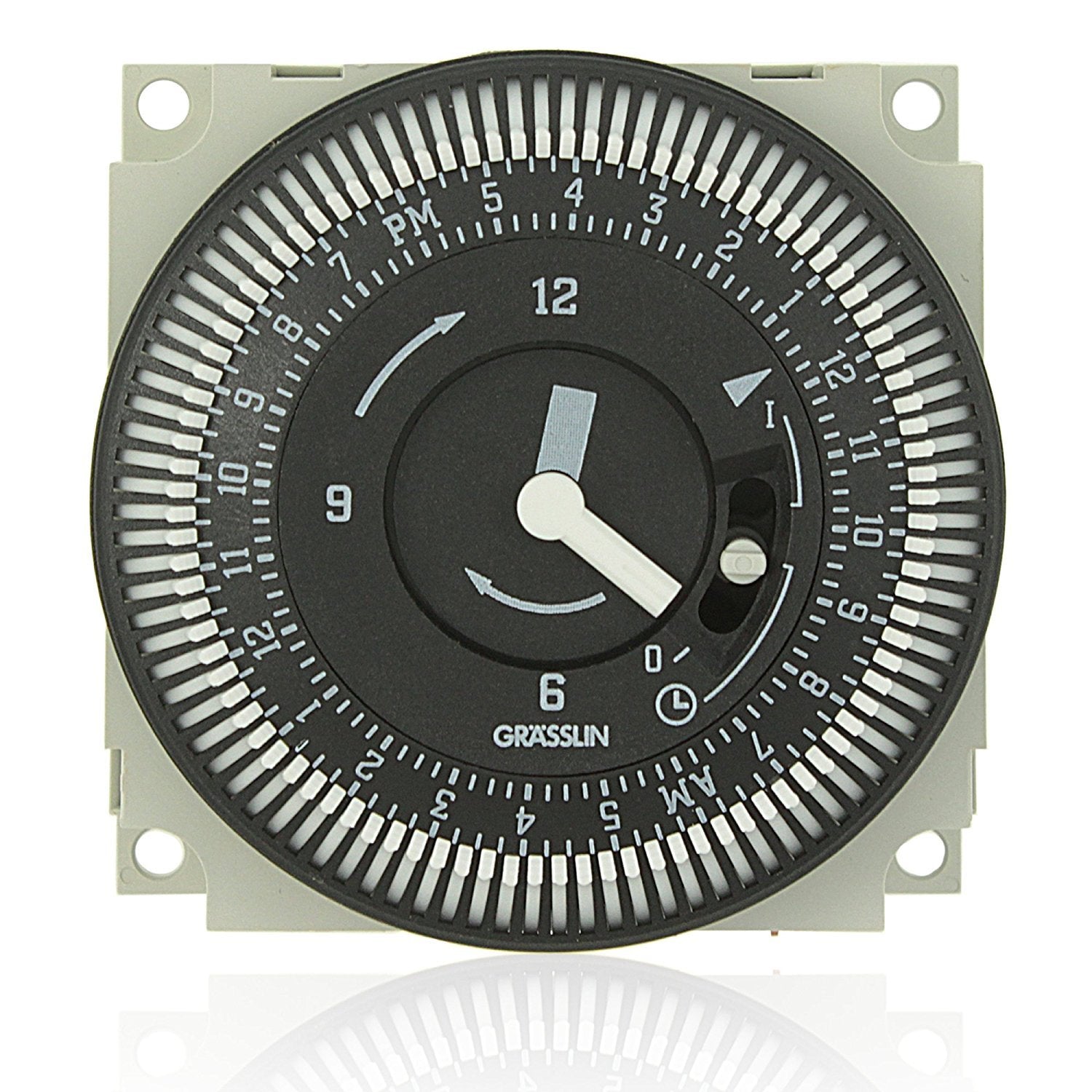 Intermatic Grasslin FM/1 timer front view with manual override for easy daily control.