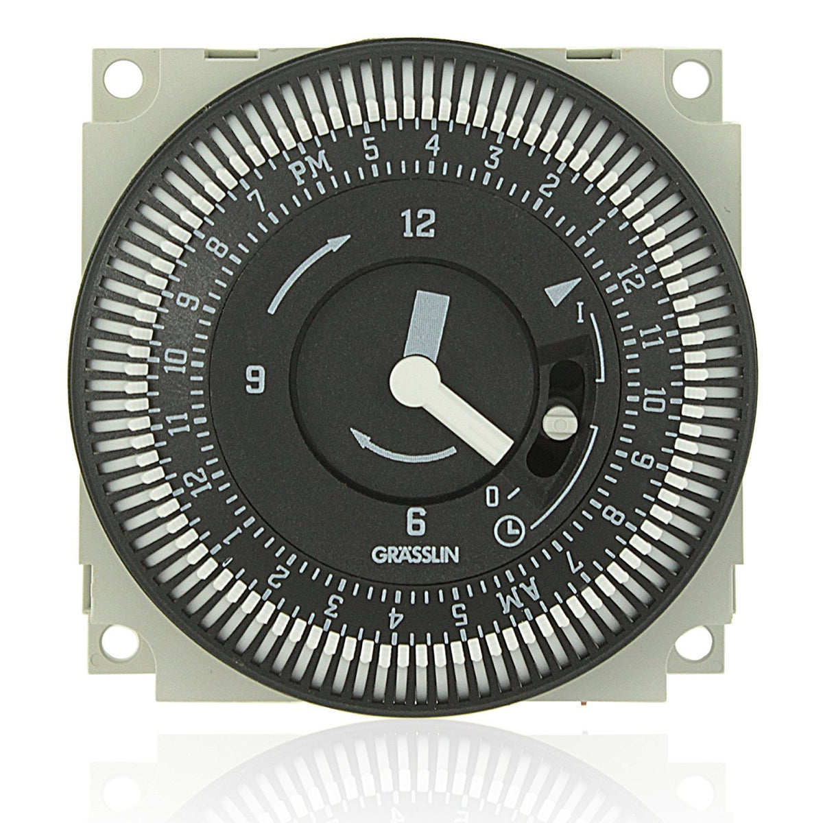 Intermatic Grasslin FM/1 timer front view with manual override for easy daily control.