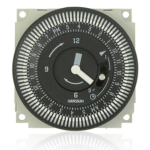 Intermatic Grasslin FM/1 timer front view with manual override for easy daily control.