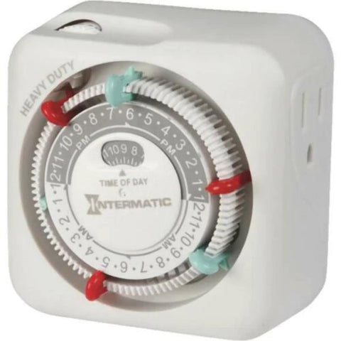 Intermatic TN311K timer close-up showing sturdy 15A control for reliable lighting and appliance scheduling