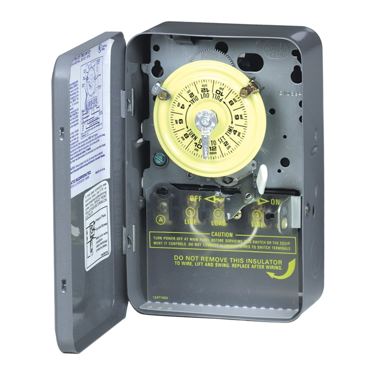 Intermatic WH40 timer front view highlighting compact steel housing and dial controls