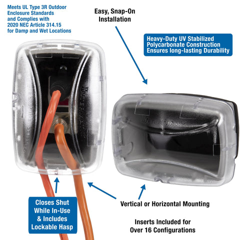 WP3100C weatherproof assembly showing UL 3R protection in damp location.