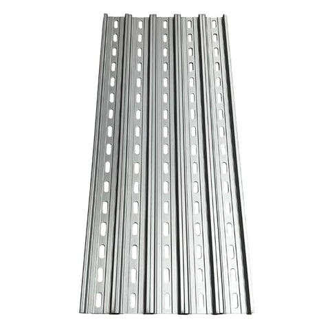 International Connector T&G slotted aluminum rail, 16-inch length, ideal for flexible DIN rail mounting.