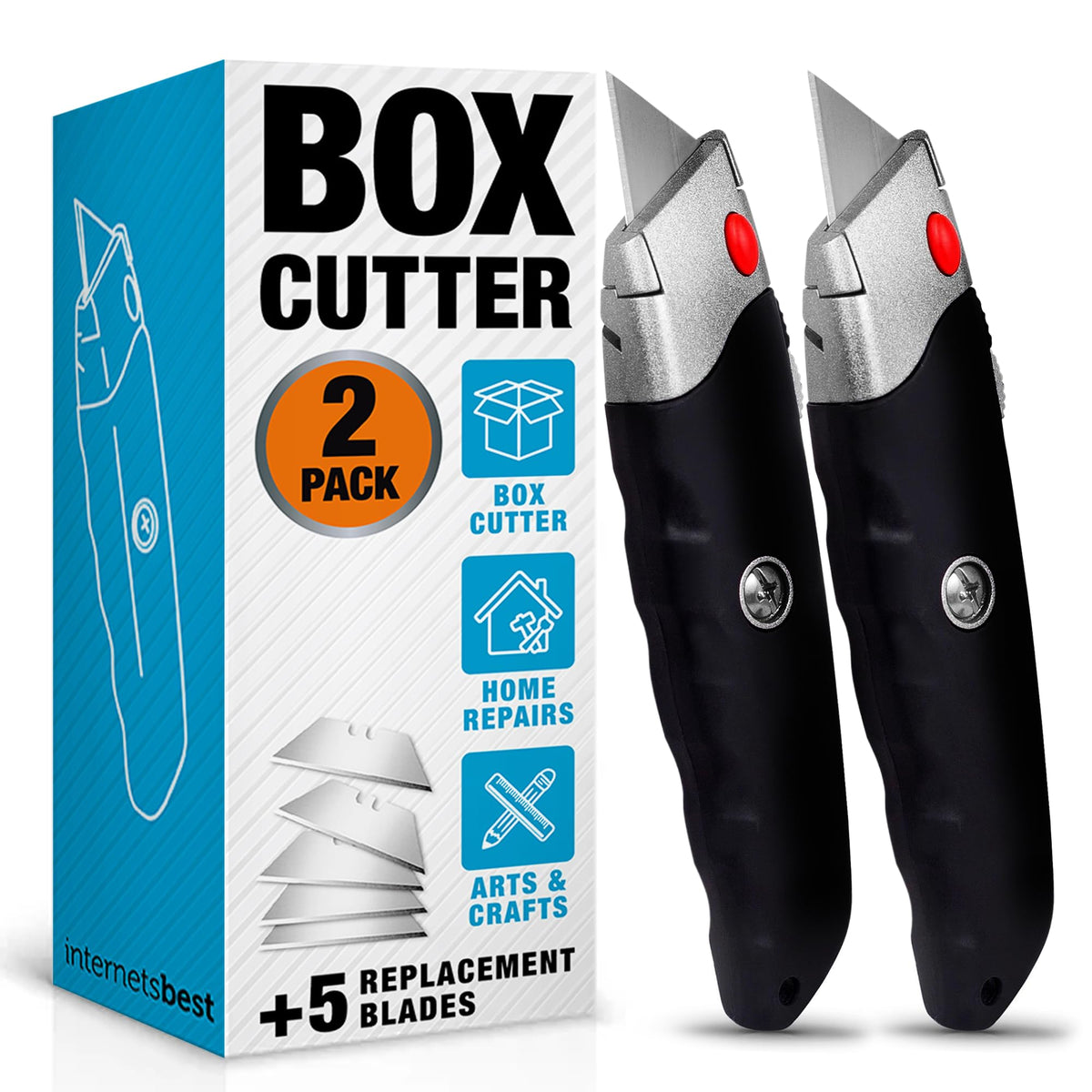Internet's Best Premium Knife Set with retractable blade for precise cardboard cutting.