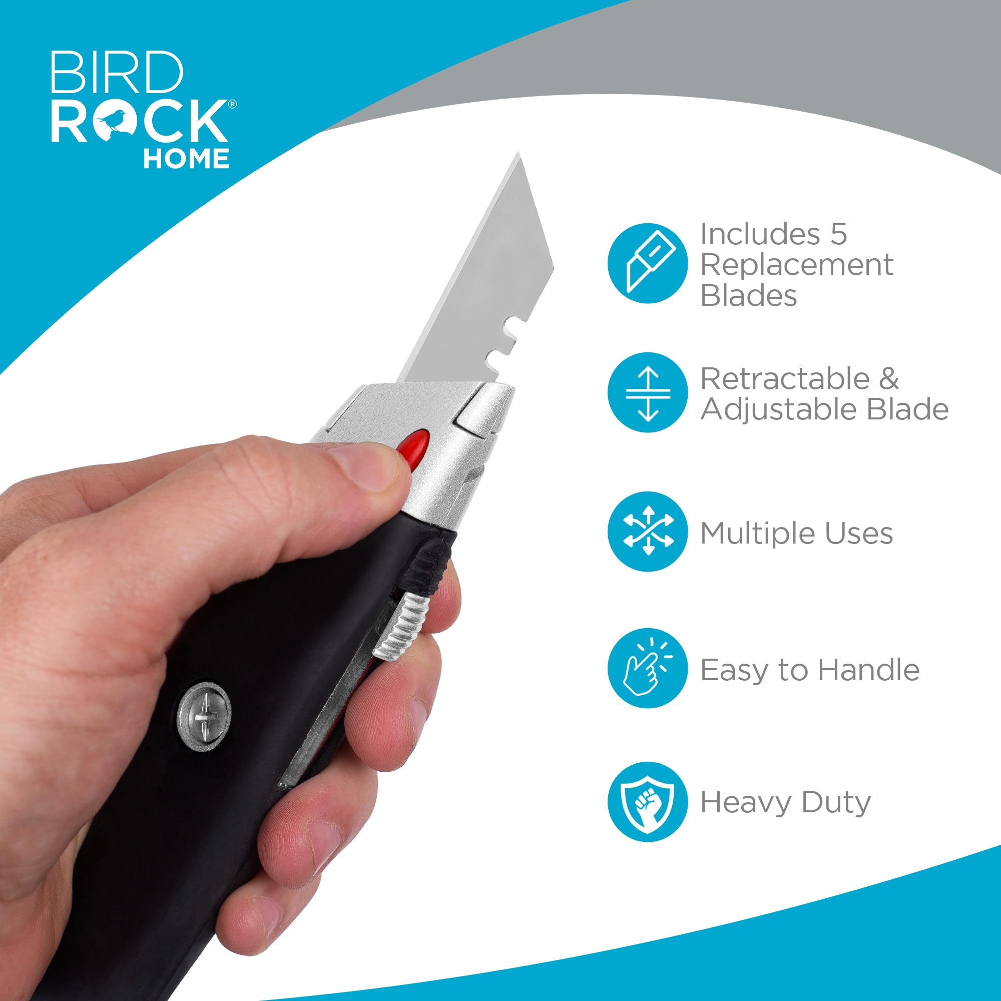 Internet's Best knife set shows rubber handle for secure grip during tasks.