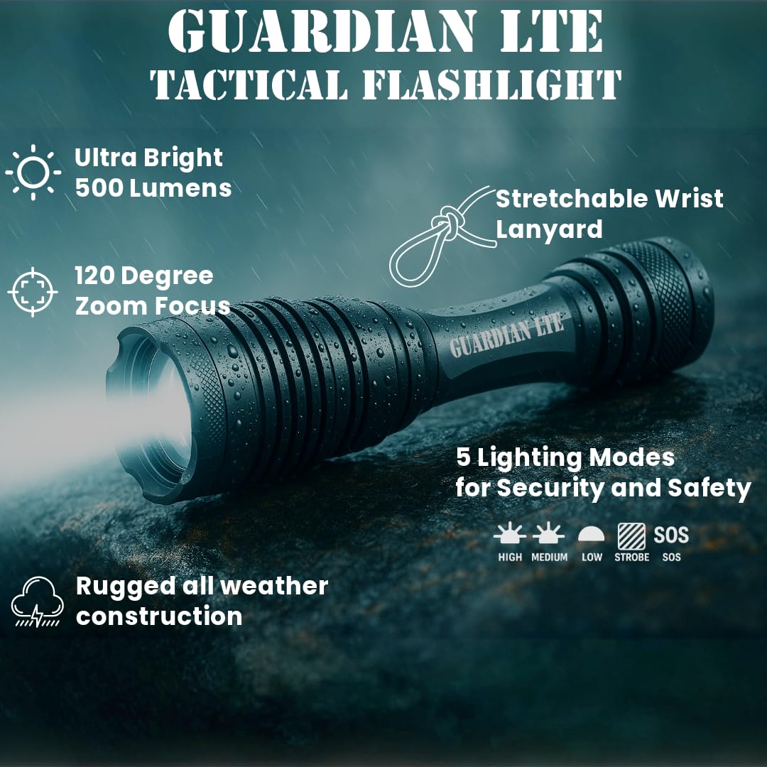 Zoom-focus mechanism on Guardian LTE for wide flood and precise spotlight.