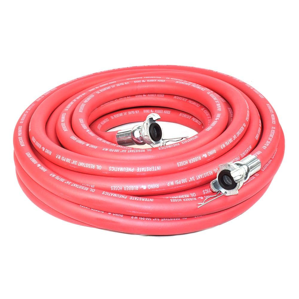 Interstate Pneumatics HJ19-050E red hose coiled for storage, built for durable air delivery