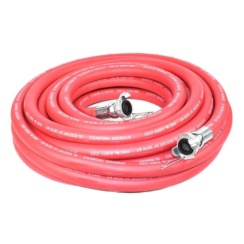 Interstate Pneumatics HJ19-050E red hose coiled for storage, built for durable air delivery
