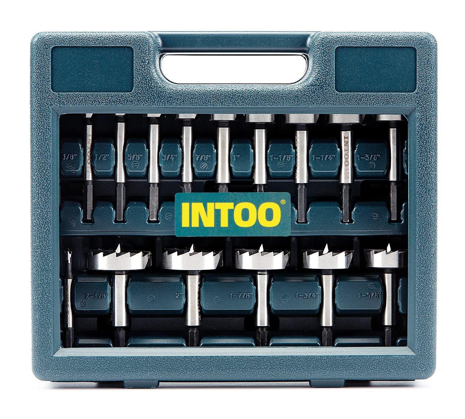 INTOO hex shank forstner bit set in case for precise woodworking