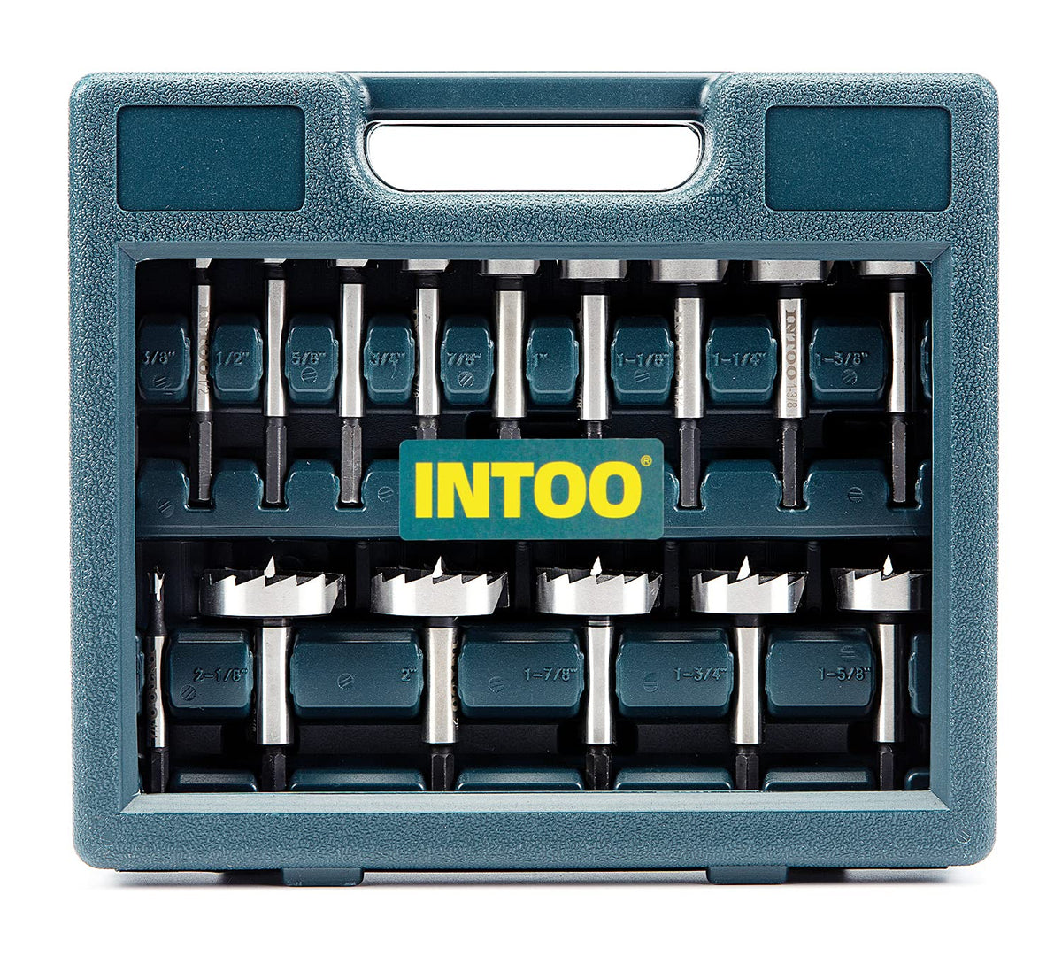 INTOO hex shank forstner bit set in case for precise woodworking