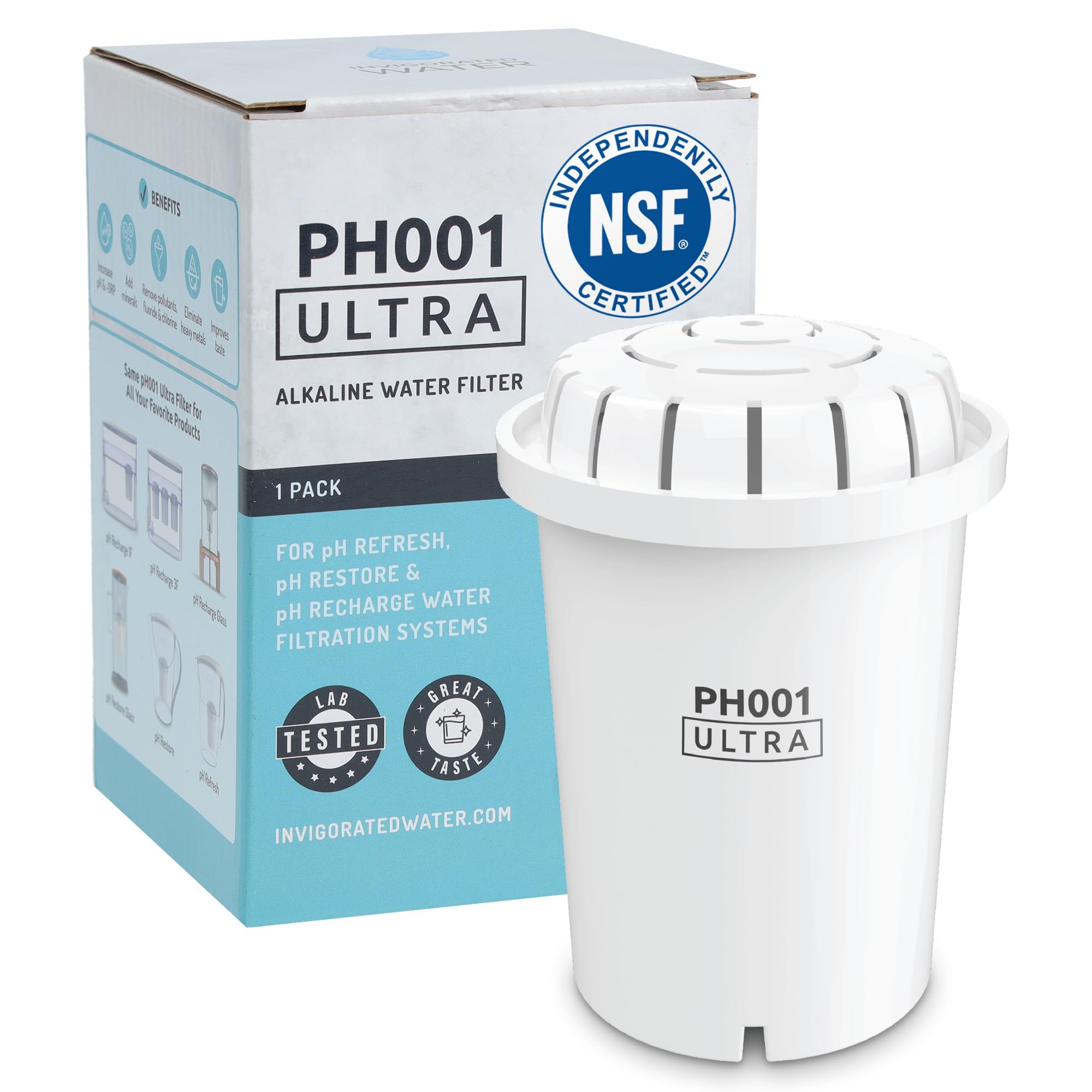 Invigorated Water PH001 Ultra Filtration pitcher with advanced cartridge for clean, crisp water.