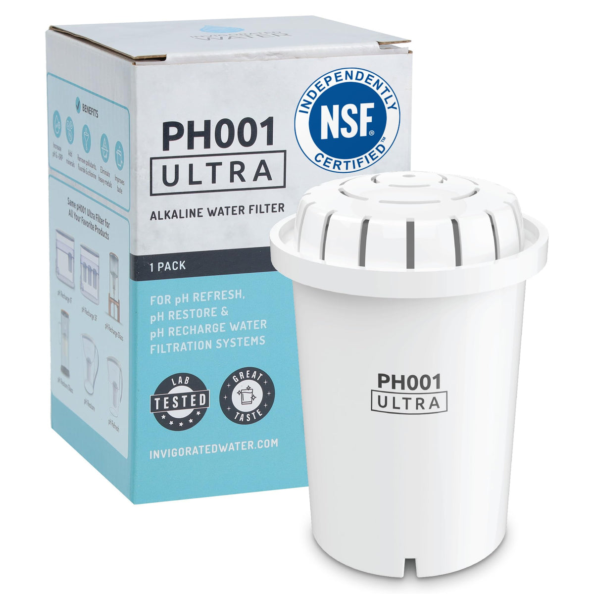 Invigorated Water PH001 Ultra Filtration pitcher with advanced cartridge for clean, crisp water.