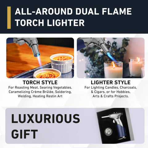 inZaynity Dual Flame Torch Gun in hand showing adjustable control knob