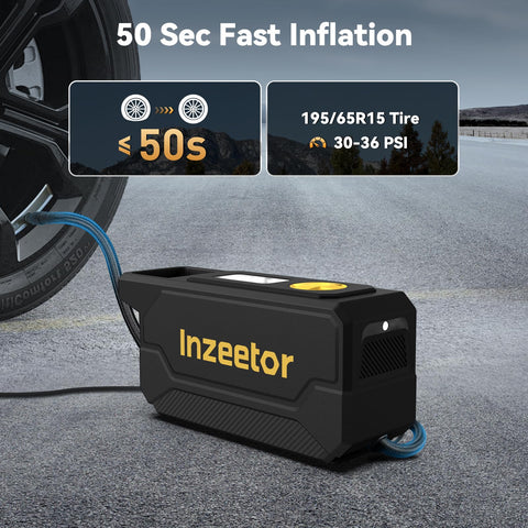 Inzeetor tire inflator digital gauge display highlights precise pressure readings for accuracy