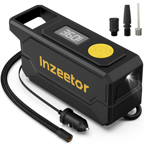 Inzeetor tire inflator front view with digital gauge for quick checks
