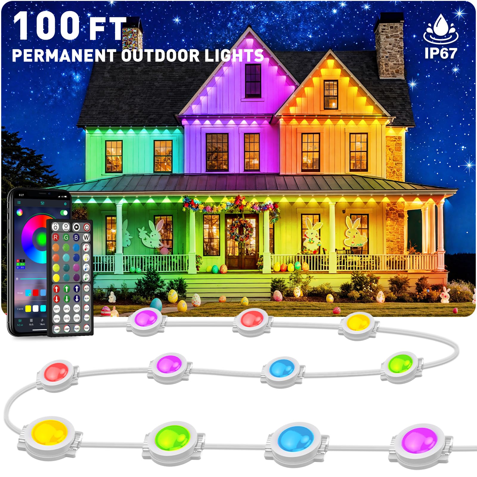 INZIDOL 100ft outdoor lights wall wash provides even exterior illumination for curb appeal