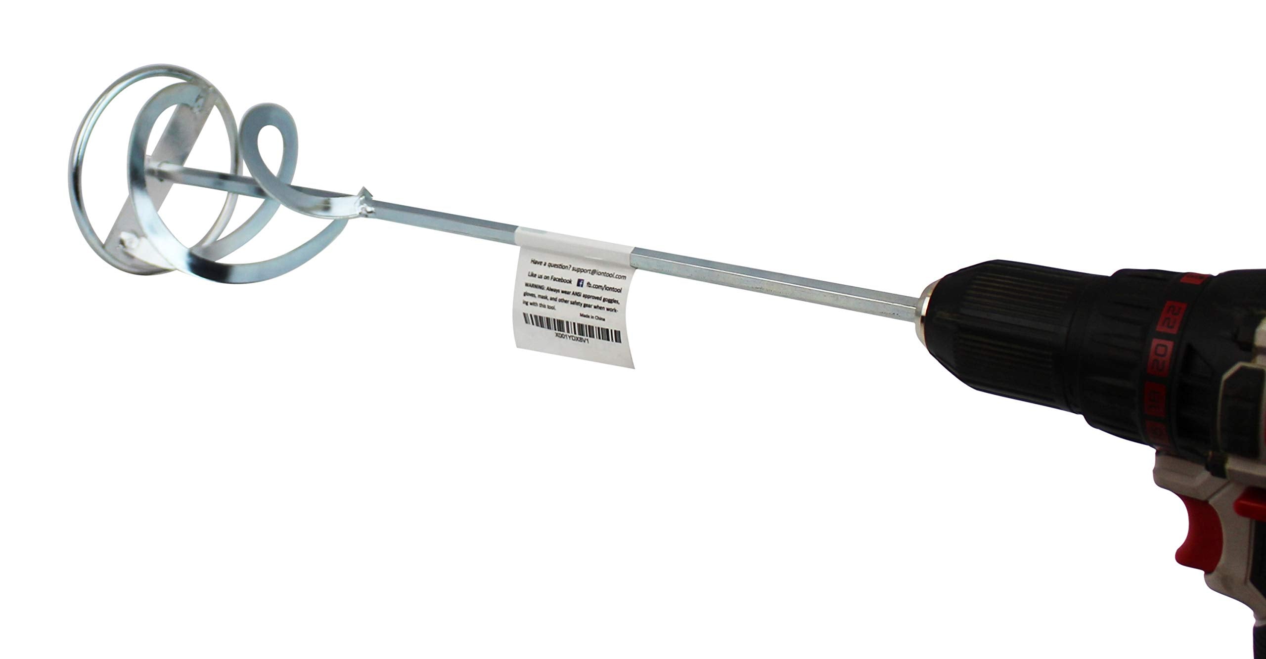 Ion Tool mixer fits standard 3/8 and 1/2 inch drill chucks for versatility.