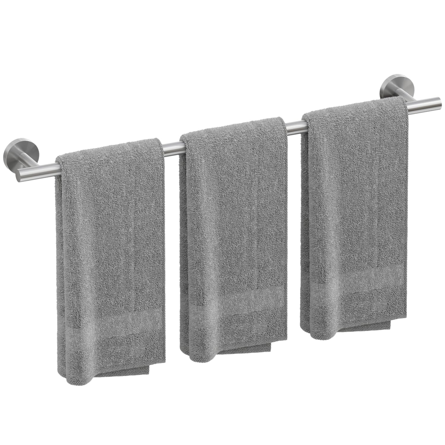 IOQ brushed nickel towel bar front view; sturdy 32-inch total length for two towels.