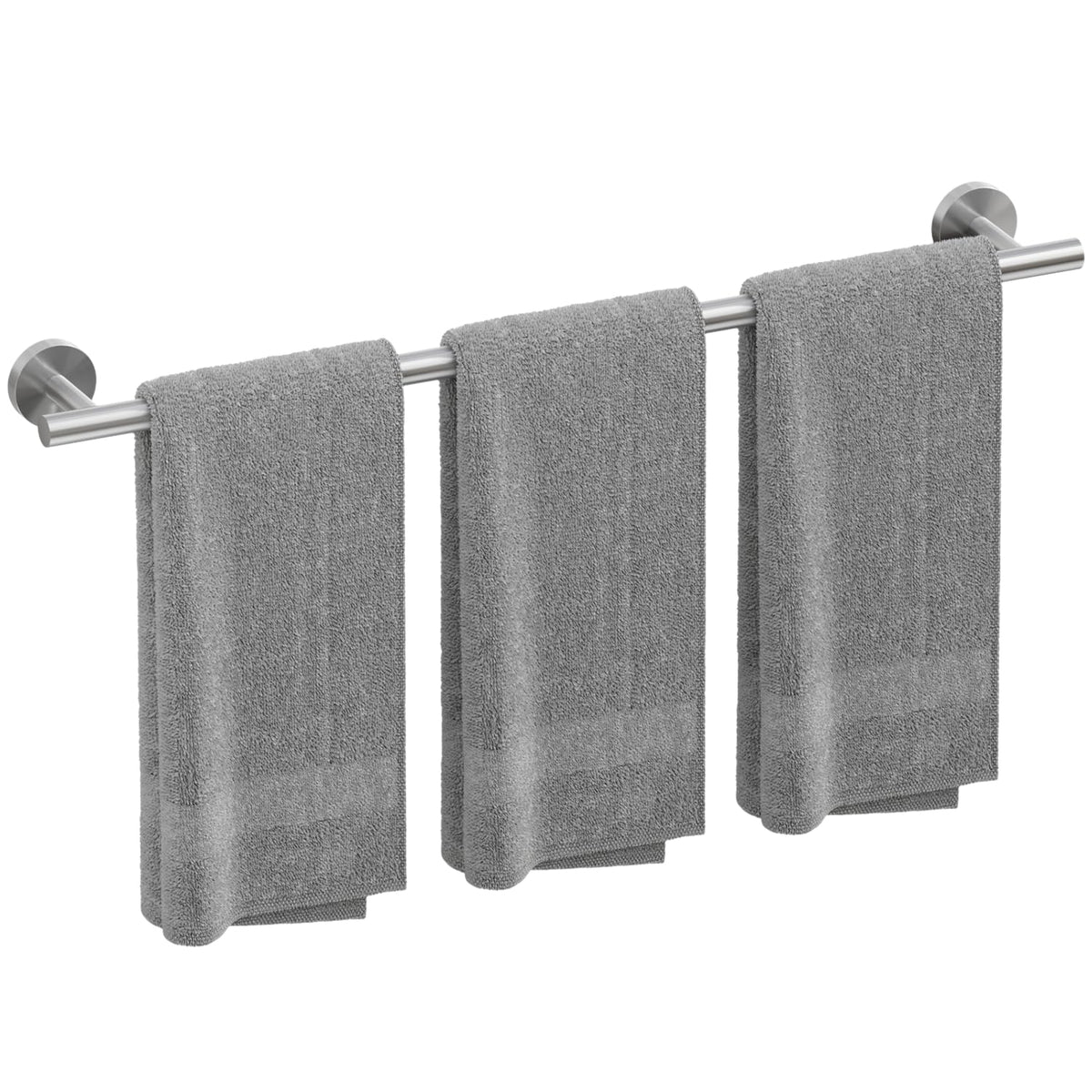 IOQ brushed nickel towel bar front view; sturdy 32-inch total length for two towels.