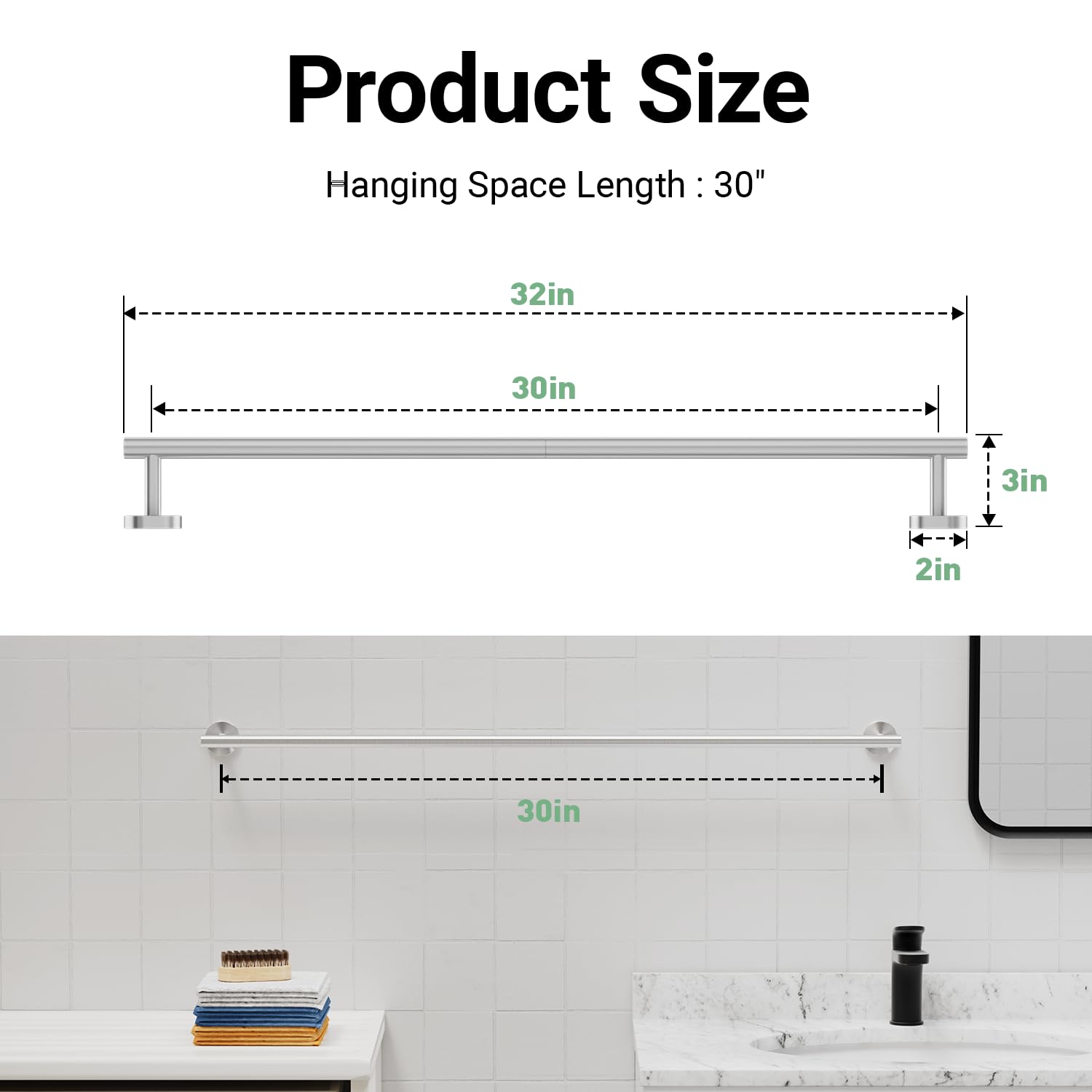 IOQ towel bar wall-mount installation shows easy setup with hardware.