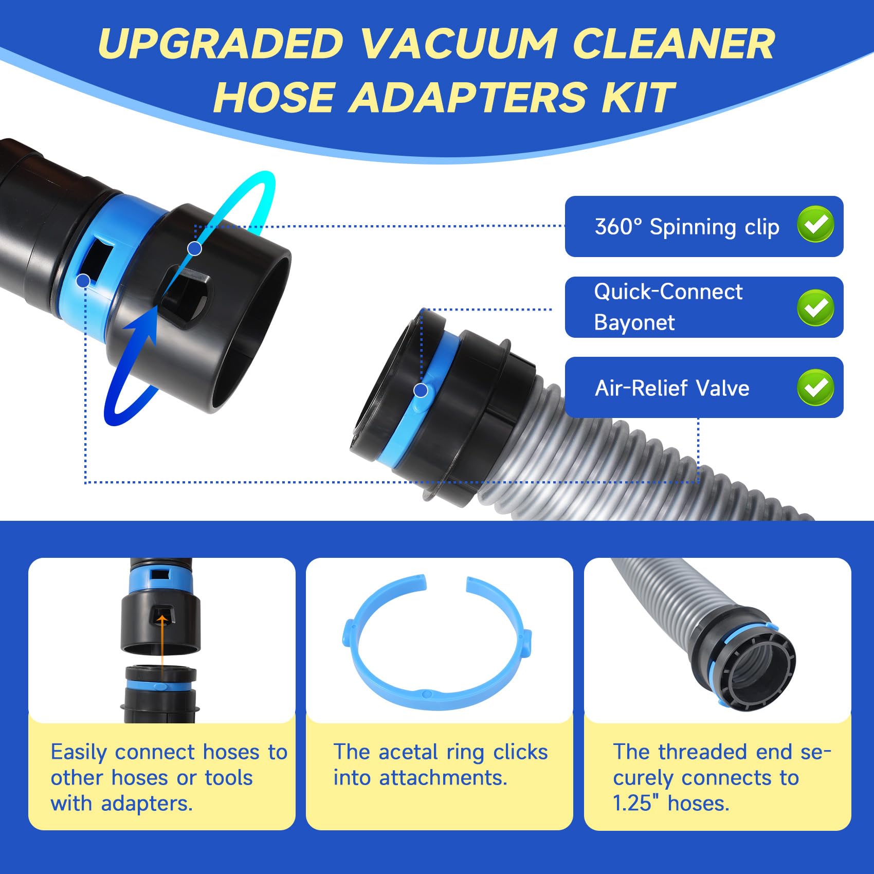 iouxvt anti-kink rotating connector keeps hoses smooth and clog-free during heavy use.