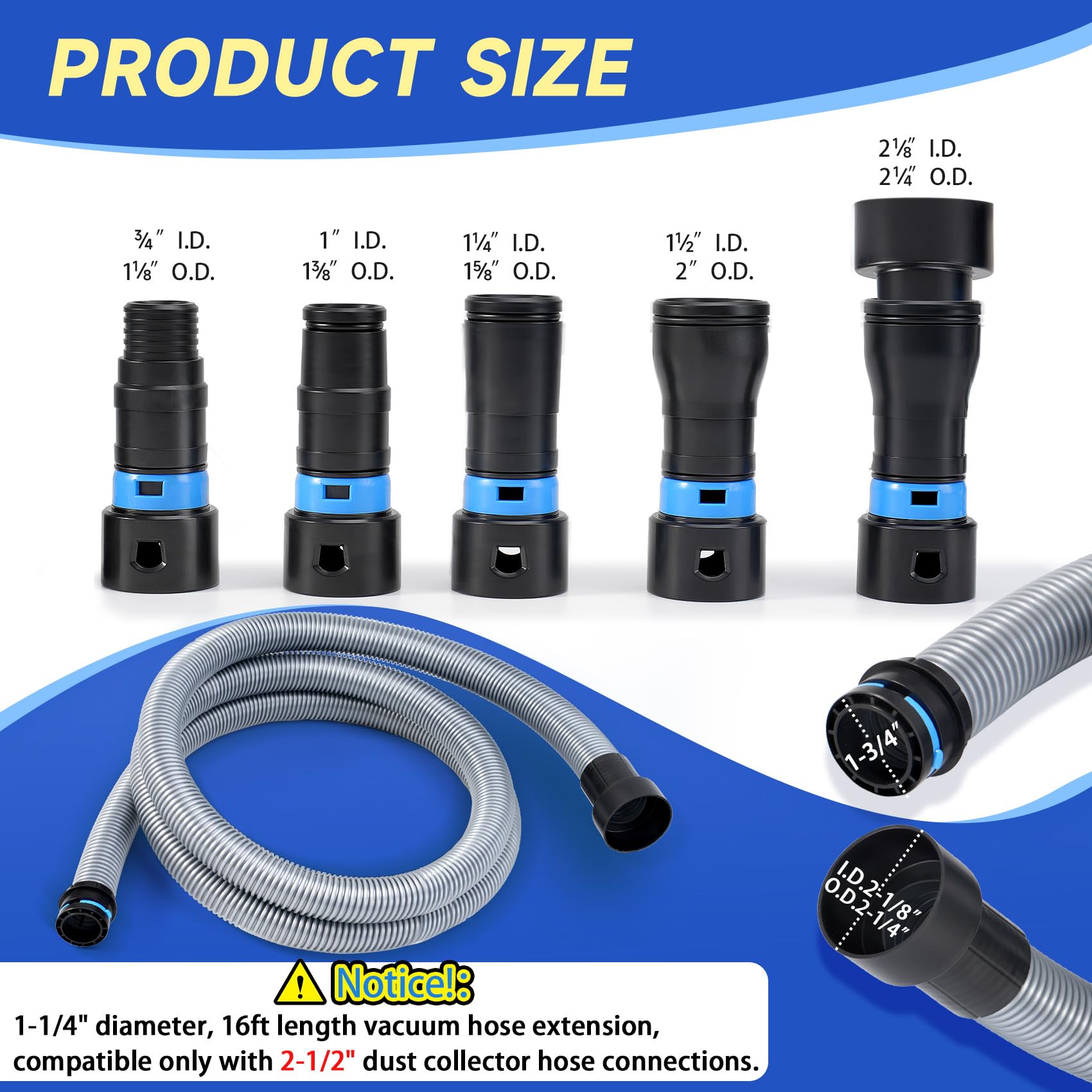 iouxvt dust collection adapter set highlights multi-brand compatibility and secure connections.