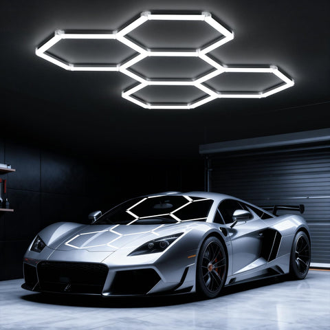 Ipackorin hexagon light panel view for even garage illumination.