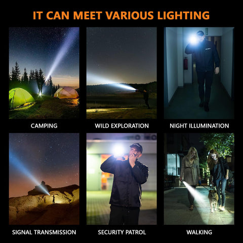 IPEROT rechargeable flashlight with USB-C fast charge for quick top-ups.