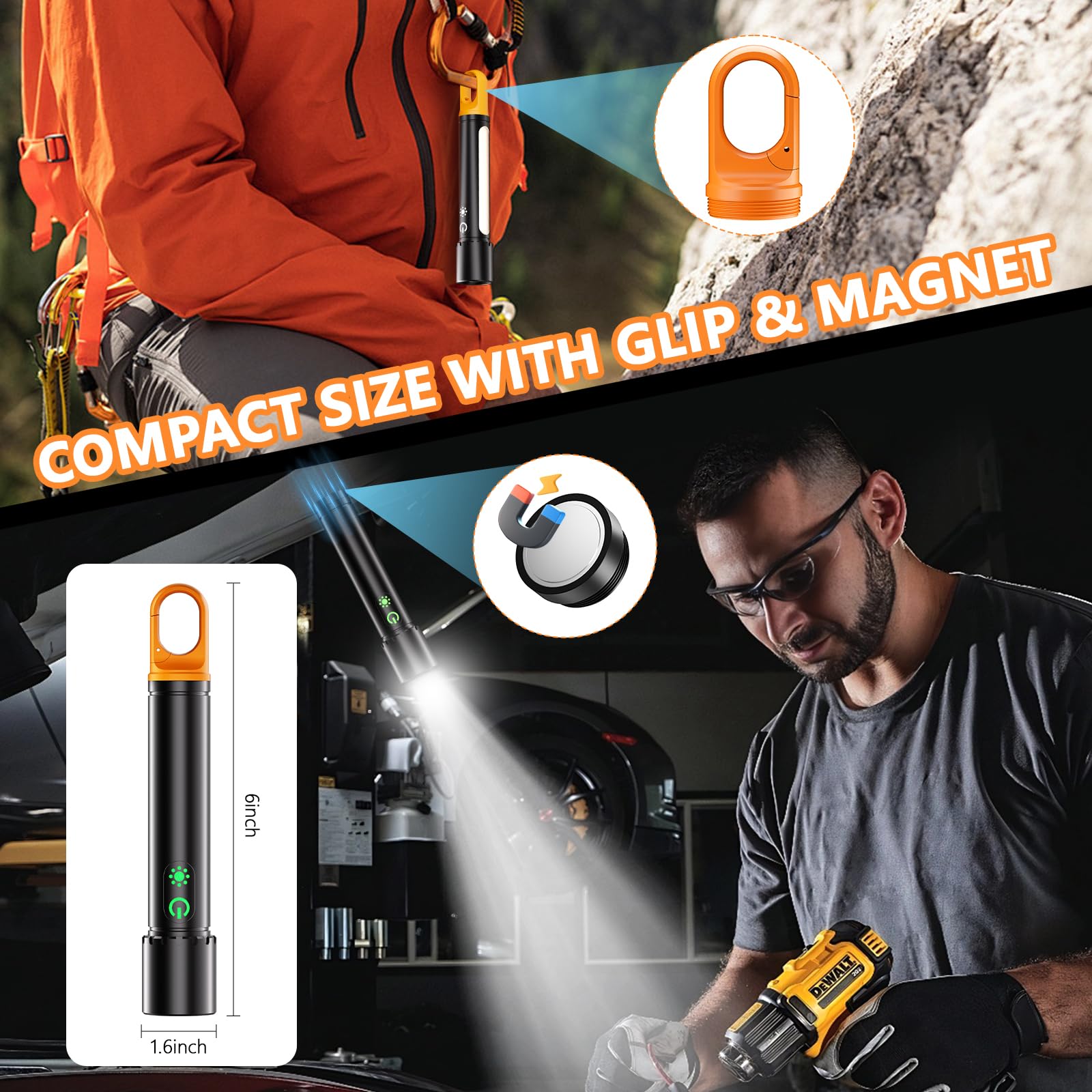 IPEROT flashlight with magnetic base for hands-free operation during repairs.