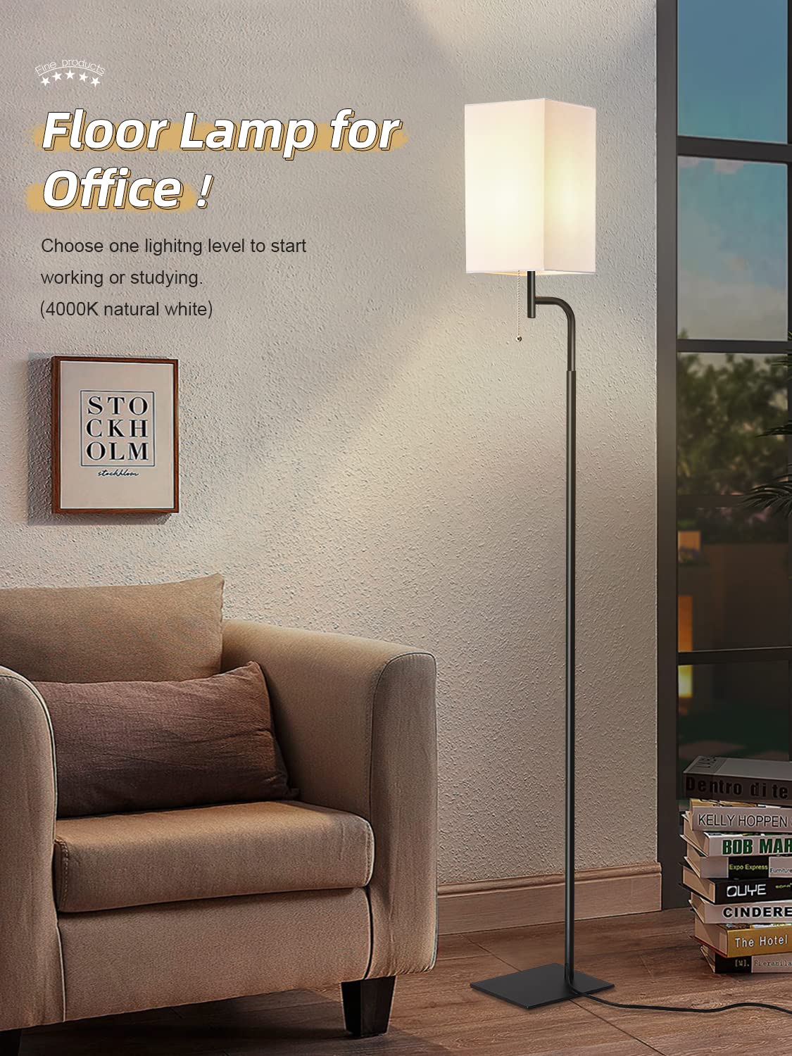Iporovon easy-to-assemble floor lamp quickly transforms a room.