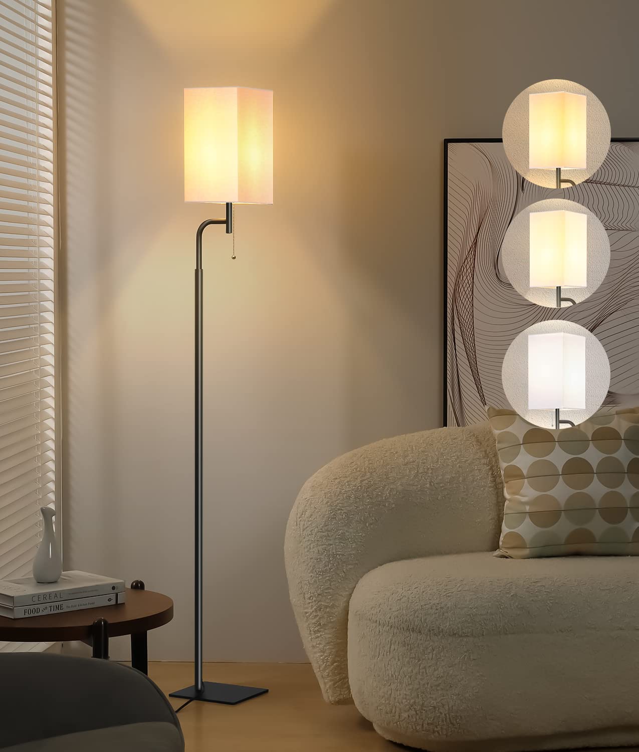 Iporovon modern floor lamp with 3 color temperatures for versatile mood lighting.