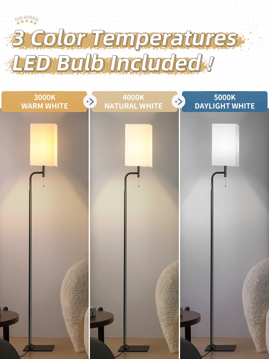 Iporovon square linen shade floor lamp diffuses light for cozy spaces.