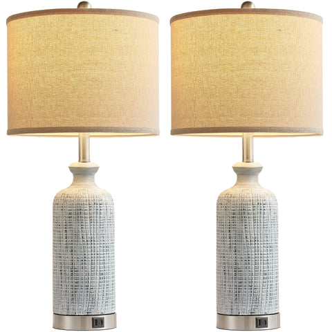 Ireliare ceramic lamp body with carved pattern adds texture and retro charm.