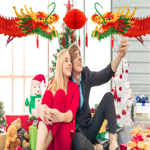 IRmm decoration kit with dragon, ball, and lanterns for festive setup.