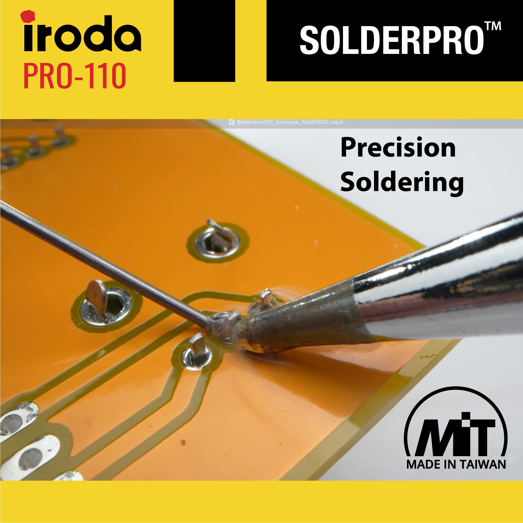 IRODA SolderPro 110 solder wire included for ready repairs.