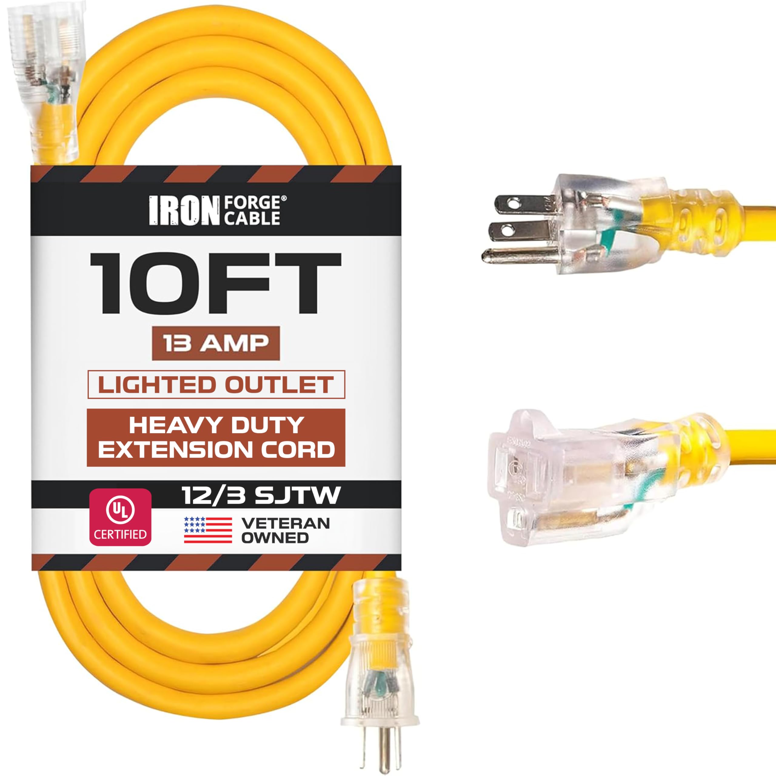 IRON FORGE CABLE 10ft lighted extension cord enables safer outdoor use with visible end.
